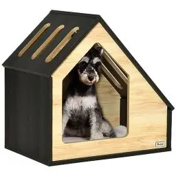Produktbild: Pawhut Hundehütte aus Holz Indoor Katzenhöhle Katzenhaus Hundeschlafplatz mit Kissen Hundehaus Hundehöhle mit schrägem Dach für kleine Hunde bis 8 kg 60 x 40 x 59,2 cm
