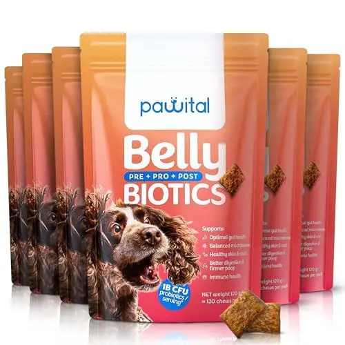 Produktbild: Pawital Belly Biotics: Präbiotischer, probiotischer und postbiotischer 3-in-1 Hundesnack – bei übermäßigem Pfotenlecken, Juckreiz und Verdauungsproblemen – 1 B KBE – 720 Leckerlis