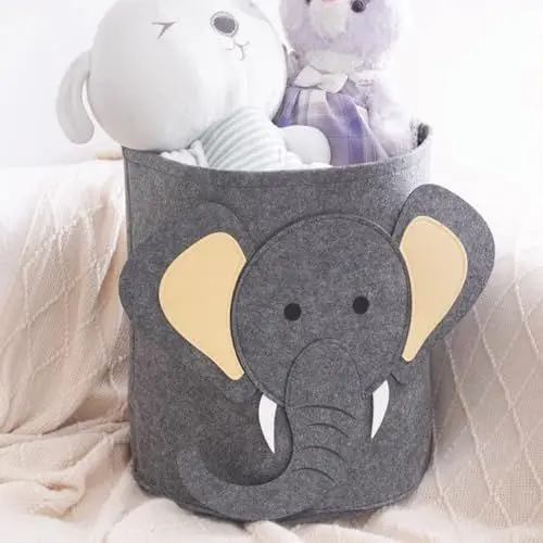 Produktbild: Pawleso Aufbewahrungsbox Kinder, 42L Wäschekorb für Kinderzimmer, Filz Faltbare Spielzeugkiste Organizer Korb 35x35cm, Aufbewahrungskorb für Hundespielzeug (Grau Elefant 35 * 35cm)