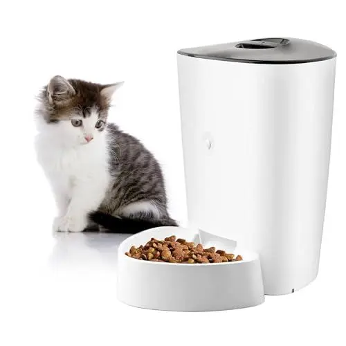 Produktbild: Pawmate 4L Tastenbedienung Automatischer Katzenfutterspender mit Timer, Tierfutterspender mit programmierbarer bis zu 15 Portionskontrolle, 6 Mahlzeiten täglich