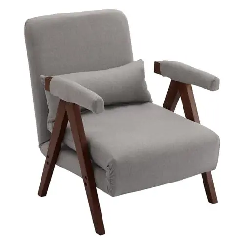 Produktbild: Pawom 6-Fach verstellbares, umwandelbares Schlafsofa, Klappsessel mit Kissen, gepolsterter Sitz, Loungesessel, Einzelbett, Loungesessel, geeignet für Zuhause und Büro, Grey