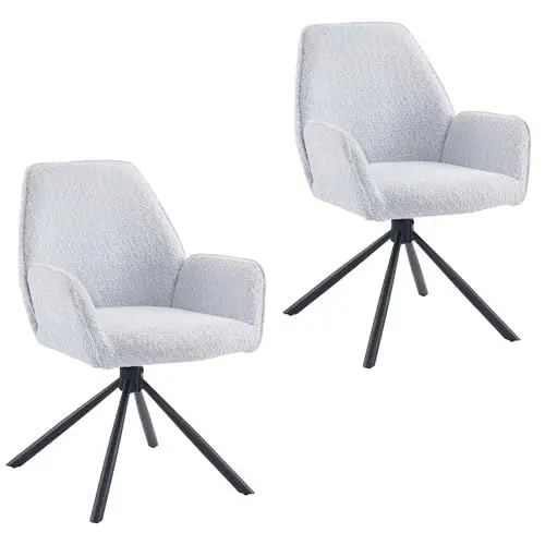 Produktbild: Pawom Esszimmerstuhl 2er-Set, 180° drehbarer Freizeitstuhl, drehbarer Esszimmerstuhl, Sessel, Baseballbeinstuhl, einzelner Sofastuhl, Metallstuhl mit Vier Beinen, Grey