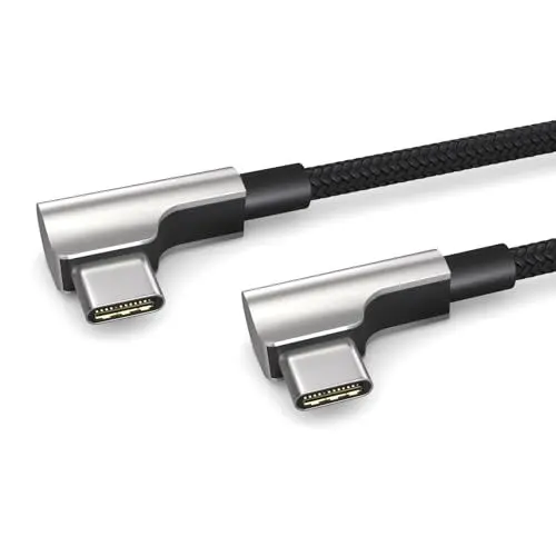 Produktbild: PAXO 0,2m Ladekabel, 3A, USB C auf USB C Kabel, USB 2.0, elegante Winkelstecker, besonders flexibler Stoffmantel in schwarz