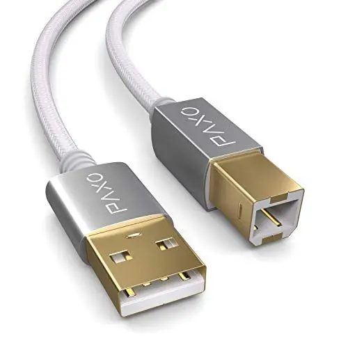 Produktbild: PAXO 3m Nylon USB Druckerkabel, Weiß, A Stecker auf B, Ladekabel, Datenkabel, Goldstecker