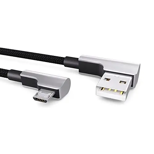 Produktbild: PAXO 2m Nylon Micro USB Kabel schwarz, 90 Grad Winkelstecker, USB auf Mikro USB Ladekabel, Datenkabel, Ladekabel, USB 2.0