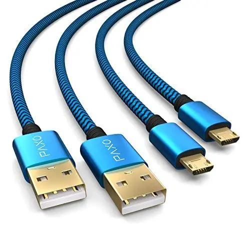 Produktbild: 2x PS4 Controller Ladekabel, 2m Kabel für Playstation 4, Sony PS4, PS4 Slim, Microsoft Xbox One Controllers, Micro USB Ladekabel, blau-schwarz