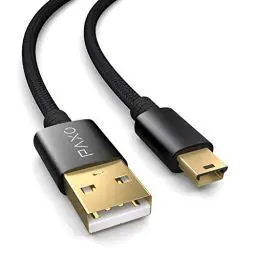 Produktbild: PAXO 3m Mini USB Kabel – Geflochtenes Nylon für Extra Haltbarkeit | USB A auf Mini-B Stecker | Daten- & Ladekabel für Kamera, Navi, GPS und mehr, schwarz