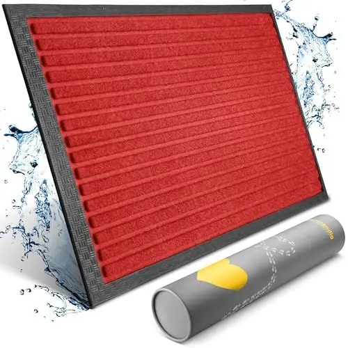 Produktbild: PazCaz Fußmatte außen und innen in Rot 40 x 60 cm (rutschfest & langlebig) - Fussmatte Aussenbereich wetterfest - Türmatte Fussmatte aussen & Fussabtreter aussen & Fußmatte Outdoor