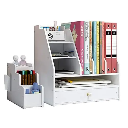 Produktbild: Hggzeg Schreibtisch-Organizer, DIY-weißer Büro-Schreibtisch-Aufbewahrungshalter, Sortierer mit Schublade für Zuhause, Büro und Schule PB04