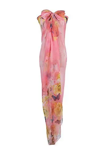 Produktbild: PB-SOAR XXL Damen Fashion Sarong Pareo Strandtuch Wickelrock Wickeltuch Schal Halstuch mit Blumen und Schmetterling Muster, weich und leicht (Rosa)
