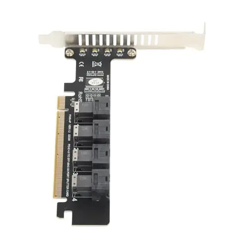 Produktbild: PCIE X16 auf 4 Port U.2 Adapterkarte, PCIE X16 auf U.2 NVME SFF 8643 SFF 8639 PCIE Split-Erweiterungskarte, Unterstützt PCIe 4.0, Unterstützt 2U-Gehäuse, Verlustfreie Hochgeschwindigkeitsübertragung