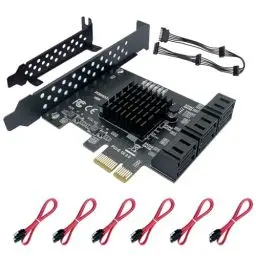 Produktbild: Xdingjiala PCIE zu SATA Karte 6-Port 1X, PCIe SATA Gen 3 Erweiterungskarte Controller 6 Gbit/s, SATA III Karte mit 6 Kabeln, 15-Pin SATA Stromverteilungskabel, Windows XP/7/8/10/Linux Kompatibel