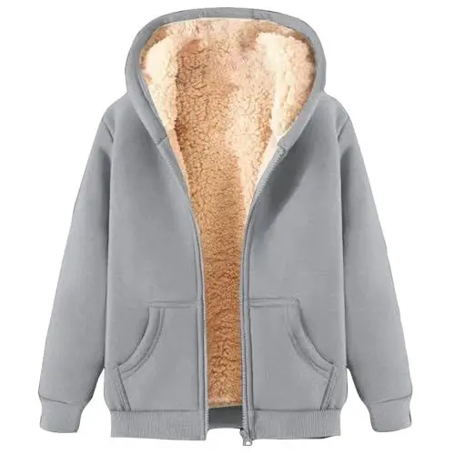 Produktbild: PcLeam Hoodie Damen College Sweatjacke Mit Kapuze Winter Jacken Casual Sweatjacke Zipper Sweatshirt Jacke Langarm Kapuzenjacke Full Zip Sportjacke Dicke Damenjacken üBergang(B Grey,5XL)