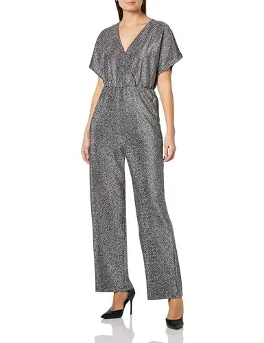 Produktbild: PIECES Damen Pcserina Ss Wrap Bc Jumpsuit, Black/Detail:silver Glitter ,XS