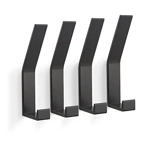 Produktbild: PDGROW® Kleiderhaken 4 Stück, Handtuchhaken zum Bohren(Schrauben unsichtbar!), Garderobenhaken Wand Moderne Garderobenleiste für Jacken, Mäntel, Kleidung, Schals, Handtaschen und Mehr (Schwarz)