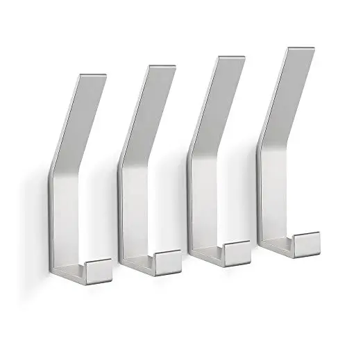 Produktbild: PDGROW® Kleiderhaken 4 Stück, Handtuchhaken zum Bohren(Schrauben unsichtbar!), Garderobenhaken Wand Moderne Garderobenleiste für Jacken, Mäntel, Kleidung, Schals, Handtaschen und Mehr (Silber)