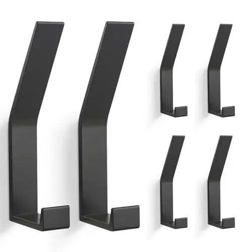Produktbild: PDGROW® Kleiderhaken 6 Stück, Handtuchhaken zum Bohren(Schrauben unsichtbar!), Garderobenhaken Wand Moderne Garderobenleiste für Jacken, Mäntel, Kleidung, Schals, Handtaschen und Mehr (Schwarz)