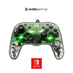 Produktbild: PDP Afterglow Deluxe LED-verkabelter Gaming-Controller, lizenziert durch Nintendo für Switch und OLED, RGB-Farbton, durchsichtiger Gamepad-Controller, 3,5-mm Klinke, Dual-Vibration, Paddle-Tasten