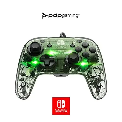 Produktbild: PDP Afterglow Deluxe LED-verkabelter Gaming-Controller, lizenziert durch Nintendo für Switch und OLED, RGB-Farbton, durchsichtiger Gamepad-Controller, 3,5-mm Klinke, Dual-Vibration, Paddle-Tasten
