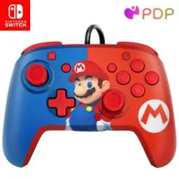 Produktbild: PDP Gaming Faceoff Deluxe+ verkabelt Switch Pro Controller - Offiziell lizenziert von Nintendo - Customizable gamepad buttons, sticks, triggers, and paddles - Ergonomic Controllers - rot/blau Mario