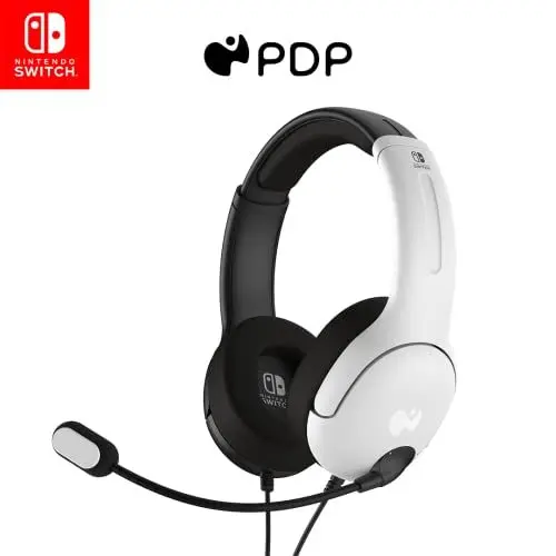 Produktbild: PDP Gaming LVL40 Stereo Kopfhörer mit Mic für Nintendo Switch - PC, iPad, Mac, Laptop Compatible - Noise Cancelling Microphone, Lightweight, Soft Komfort On Ear Kopfhörer, 3.5 mm Jack - Schwarz-weiß