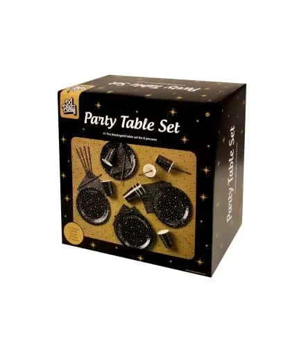 Produktbild: PD-Party 7024503 Party Tabelle Set | Festliche Dekoration | 41 Stück | Diner set, Schwarz/Gold, 12cm Länge x 25cm Breite x 25cm Höhe