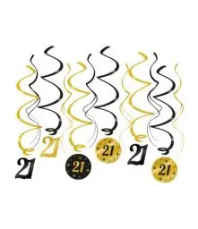 Produktbild: PD-Party - Deckenspiralen für 21. Geburtstag - Deko Geburtstag - Jubiläum Dekoration - Schwarz Gold Deko - Party Deko - 21. Geburtstag Junge & Mädchen - Geburtstags Deko