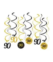 Produktbild: PD-Party - Deckenspiralen für 90. Geburtstag - Deko Geburtstag - Jubiläum Dekoration - Schwarz Gold Deko - Party Deko - 90. Geburtstag Männer & Frauen - Geburtstags Deko