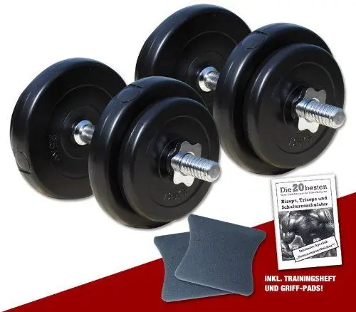 Produktbild: PE - Kurzhantel-Set 20 kg (2 x 10 kg) inkl. Griffpads und 1 Übungsanleitung