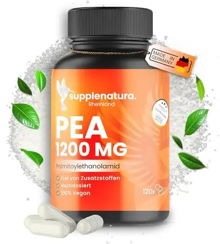 Produktbild: PEA Kapseln | MIKRONISIERT: 600mg Palmitoylethanolamid pro Kapsel | 120 Kapseln | 100% Pure Pea, Laborgeprüft | Produziert in Deutschland - SUPPLENATURA®