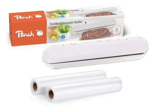 Produktbild: Peach Vakuumiergerät To-Go!| kabellos | Lebensmittel natürlich Frischhalten | kein Foodwaste mehr | inkl. 2 Rollen Vakuumierfolie | PH330P, Weiß