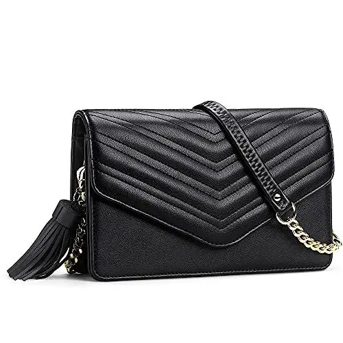 Produktbild: Peacocktion Damen Umhängetasche, Kleine Crossbody Taschen Geldbörse Handtasche Schultertasche Reisepass Handytasche Geldbeutel mit RFID Kartenfächer, 001-Schwarz