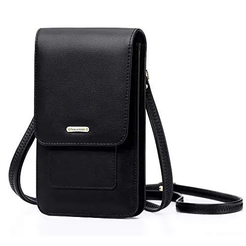 Produktbild: Peacocktion Handytasche zum Umhängen, Kleine Handy Umhängetasche Damen, Crossbody Handytasche Geldbörse, Handy Umhängetasche mit Kartenfächer, 001-Schwarz