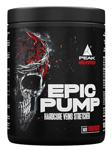 Produktbild: PEAK Epic Pump - 500g Geschmack Fresh Berry I 20 Portionen I Concentrated Pre Workout Booster ohne Koffein mit L-Citrullin Malat, L-Arginin AKG (AAKG) / Nitrat, Taurin I vegan