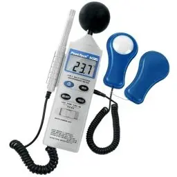 Produktbild: Peak Tech P 5035 – 4 in 1 Multifunktions Umweltmessgerät zur Messung von Schall, Temperatur, Luftfeuchtigkeit und Lux, Messer, Db Messung, LCD Anzeige, Typ K Sensor, batteriebetrieben - 250G