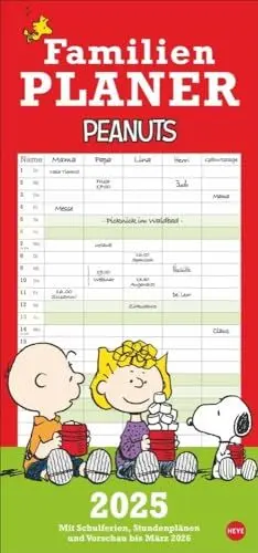 Produktbild: Peanuts Familienplaner 2025: Kalender für Familien mit 5 Spalten. Humorvoll illustrierter Familien-Wandkalender mit Snoopy, Charlie Brown und Co. (Familienplaner Heye)