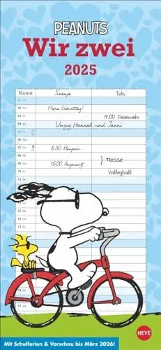Produktbild: Peanuts Planer Wir zwei 2025: Wandplaner mit 2 Spalten. Kultiger Wandkalender 2025 zum Eintragen. Praktischer Paarkalender mit den bekannten Snoopy-Comics. 16 x 34,7 cm. (Peanuts Kalender Heye)