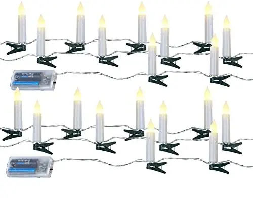 Produktbild: PEARL Lichterkette zum Klemmen: 2er Set LED-Lichterkette, 10 Kerzen, Timer, Batteriebetrieb, 130 cm (Weihnachtsbaum-Lichterkette-Kerzen, Christbaum Lichterkette Kerzen, Batterie Leuchten)