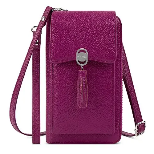 Produktbild: Pearl Angeli Handytasche zum Umhängen Damen,Leder Handy Umhängetasche RFID Schutz Schultertasche, mit 16 Kartenfächer Verstellbar Schultergurt,Klein Crossbody Tasche Geldbörse(Leder Rosenrot)