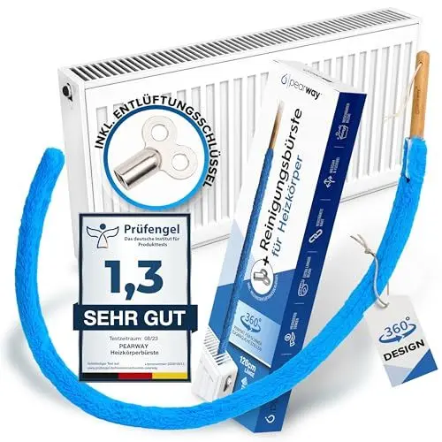 Produktbild: PEARWAY Heizungsbürste inkl. Entlüftungsschlüssel I Die ideale Vorbereitung für die Heizperiode I Heizkörperbürste lang I Heizkörper Reinigungsbürste Heizungsreinigungsbürste I Heizkörper reinigen