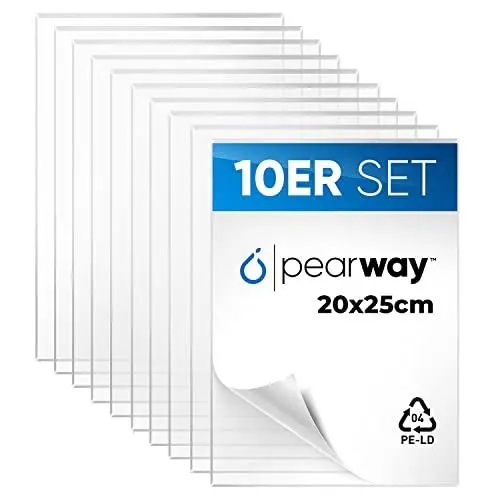 Produktbild: PEARWAY Premium 10er Set Plexiglas Platten (20x25cm) I 1mm Stärke I mit geschliffenen Kanten I Acrylglas Platte I Plexiglasscheibe I Acrylplatte tansparent I Plexiglas I Acryl Platte I Plexiglas 1mm