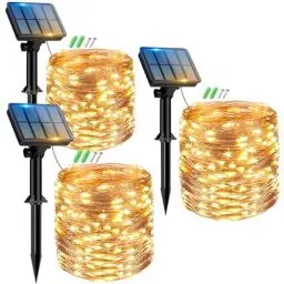 Produktbild: Peasur 3 Stücke Solar Lichterkette Aussen, 3x12M 120 LED Solarlichterkette Außen Wetterfest, 8 Modi IP65 Wasserdicht Kupferdraht Lichterkette Outdoor für Balkon Garten Party Hochzeit Deko, Warmweiß