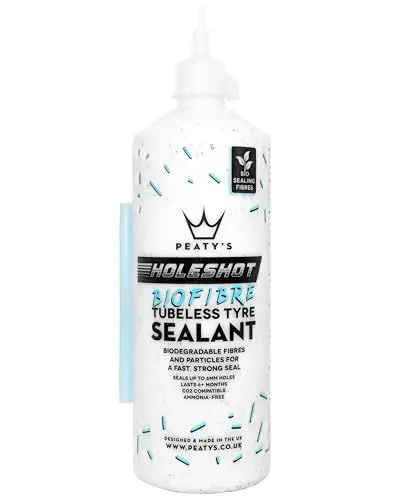 Produktbild: Peaty's Holeshot Biofibre Tubeless Milch Reifendichtmittel - Schnell wirkende Reifenreparatur für Fahrradreifen Reparaturset, unterwegs, Versiegelt Löcher bis zu 6 mm, Pannenschutz, 1 L Flasche