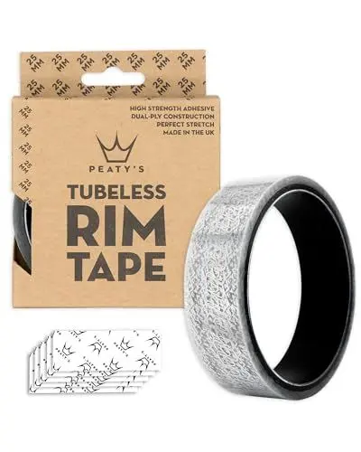 Produktbild: Peaty's Tubeless Rim Tape - Tubeless Felgenband, Hochfester Klebstoff Felgenband für Felgen Schutz, Fahrradschlauch Schutz, MTB, Gravelbike und Rennrad Reifen, 9-Meter-Rolle, 25 mm breit Klebeband