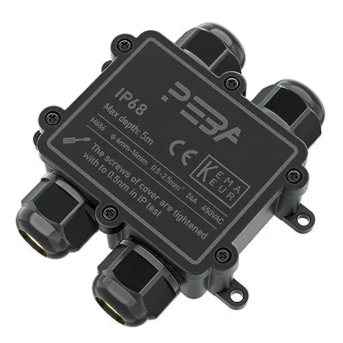 Produktbild: PEBA Abzweigdose IP68 Wasserdicht Kabelverbinder Aussen 4-Wege-Verbindungsdose Erdkabel Schwarz Elektrischer Außenverteilerdose,Kabelverschraubung für 4 mm-14 mm