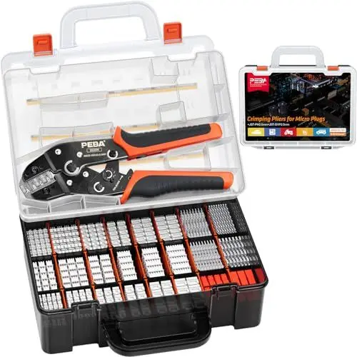 Produktbild: PEBA PH 2.0 Crimpzange Set inkl. 24 Stile JST-PH 2.0mm Steckverbinder und JST-SYP 2.5mm Stecker - Ratschen Crimp Zange 0,03-0,5mm² für 2.0mm/ 2.5mm/2.54mm/3.0mm Dupont,JST, KF2510,Molex, TE Terminals