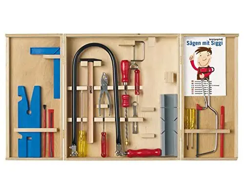 Produktbild: PETER BAUSCH Pebaro 407 Qualitäts-Laubsägeschrank, 24 Teile, komplettes Set im Holzschrank, Stahlwerkzeuge, Laubsägebogen und Säge für Metall made in Germany, Basteln mit Holz, Bastelset, Geschenkidee für Kinder