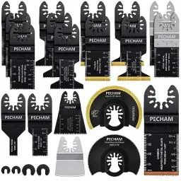 Produktbild: PECHAM 23tlg Multitool Sägeblätter Carbide Hartmetall,Titan-Oszillierende Sägeblätter,Gemischte Kit für hartes Material, Metall/Stahl Nägel/Bolzen/Schrauben Fit die meisten oszillierenden Werkzeuge