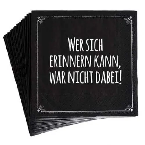 Produktbild: Pechkeks Servietten schwarz – Sich erinnern- Party Tischdeko Servietten mit Spruch für Freunde des schwarzen Humors, 33 x 33 cm, 10 Stück