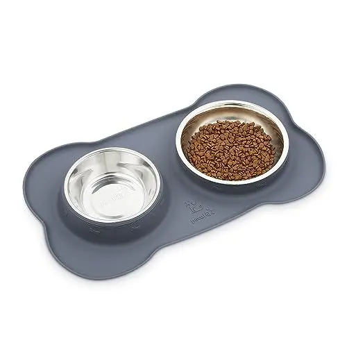 Produktbild: pecute 3-in-1 Futternapf Hunde Katzen, Hundenapf Kleine Hunde Edelstahl mit Rutschfesten Silikon Matte, Edelstahl Wassernapf für Katzen, Fressnapf Schüssel Lebensmittel Wassernapf (M)